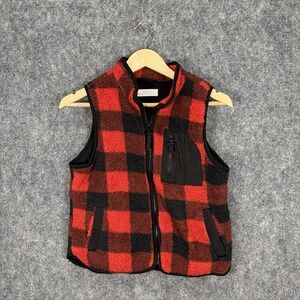 Evsie Sherpa Fleece Vest Girls‎ 11/12 Red Black Buffalo Plaid Zip Jacket